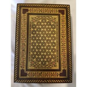 Middle Eastern Wooden Trinket Box #2 Handmade Inlay Red Felt Lining